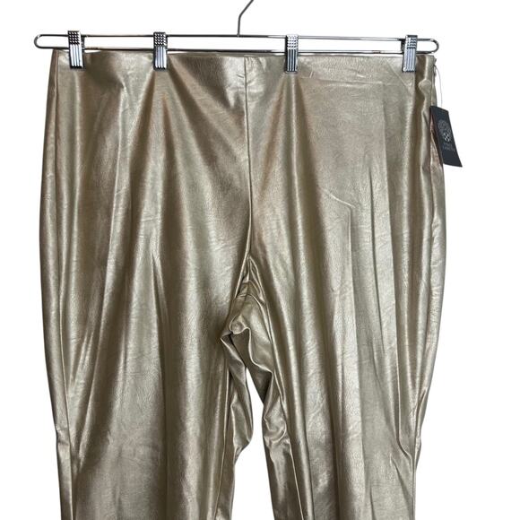 Vince Camuto Womens Faux Leather Pants 22W Gold Metallic Pull On Straight Leg - Picture 2 of 7